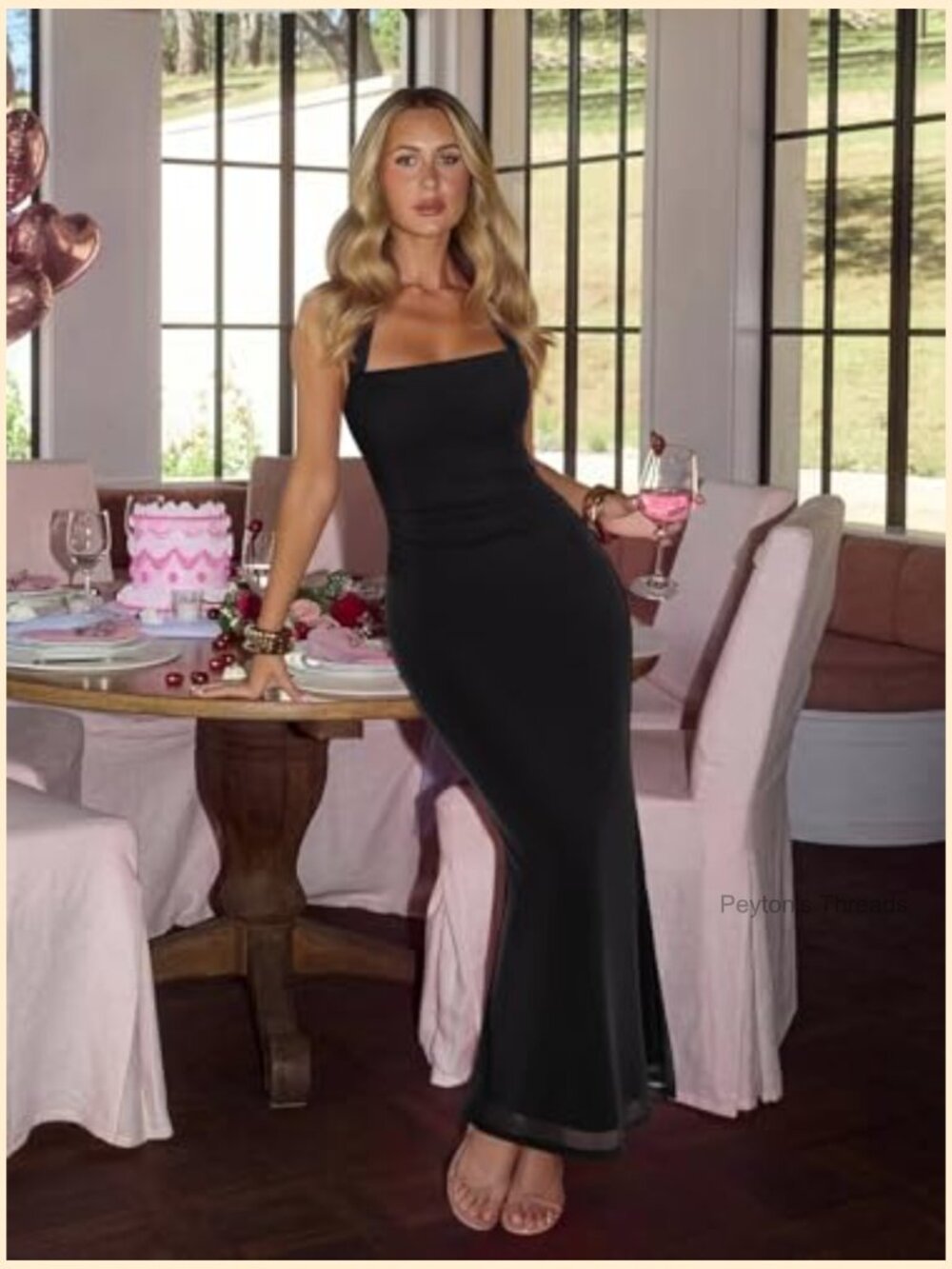 Mesh Sheer Sleeveless Wedding Guest Maxi Dress Ruched Bodycon Square Neck - Picture 5 of 7